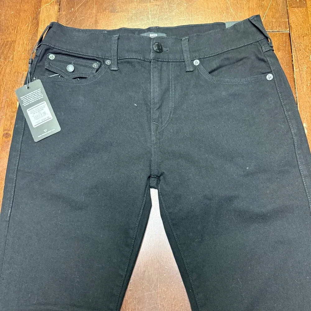 NWT True Religion Rocco Relaxed Skinny Jeans Mens 32 Black Flap Pocket 105707